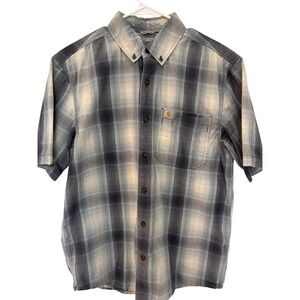 Carhartt M‎ Button Up Shirt Mens Blue Plaid Short Sleeve Button Down Top Relaxed